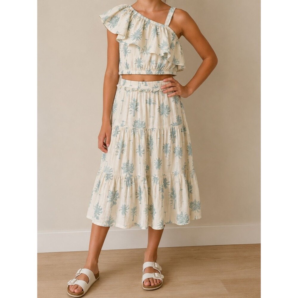 Jessica Simpson Cream Two-Piece Midi Set with Light Blue Floral Print